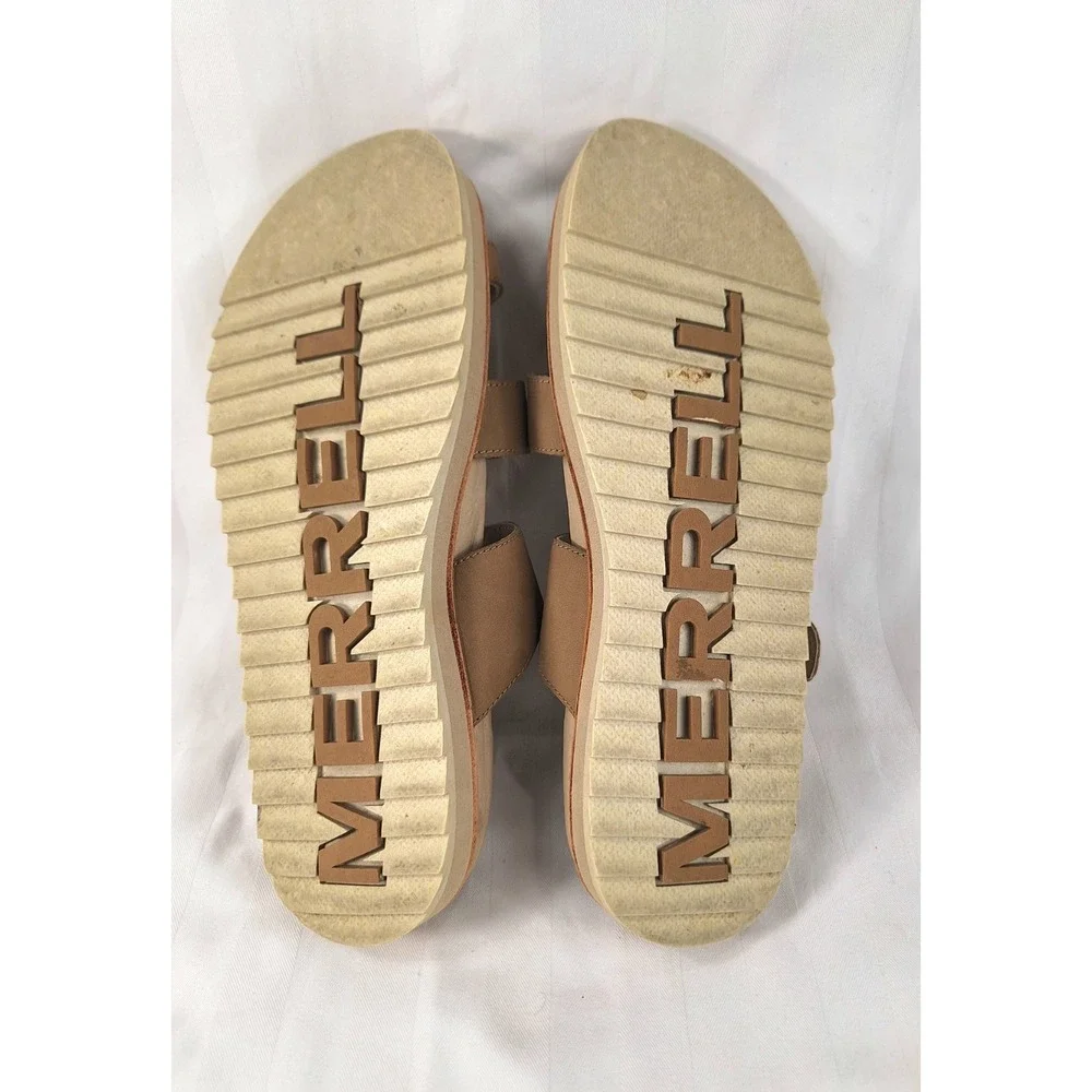 Merrell Juno Buckle‎ Slide Sandals Womens 9 Camel Leather Toe Loop Tan